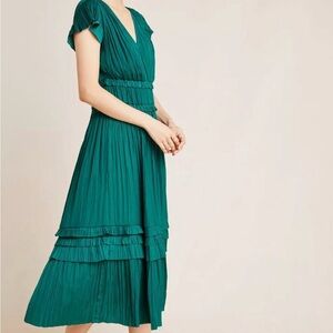 Anthropologie - 
Elegant emerald  Green Pleated Dress